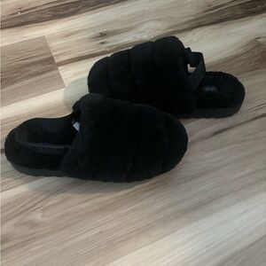 UGG Black Plush Slippers